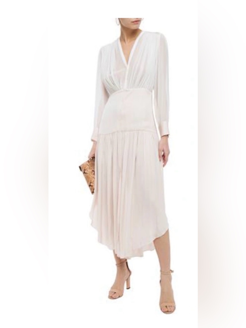Sandro Asymmetric Chiffon-paneled Gathered Satin Maxi Dress Pastel Pink Size 8